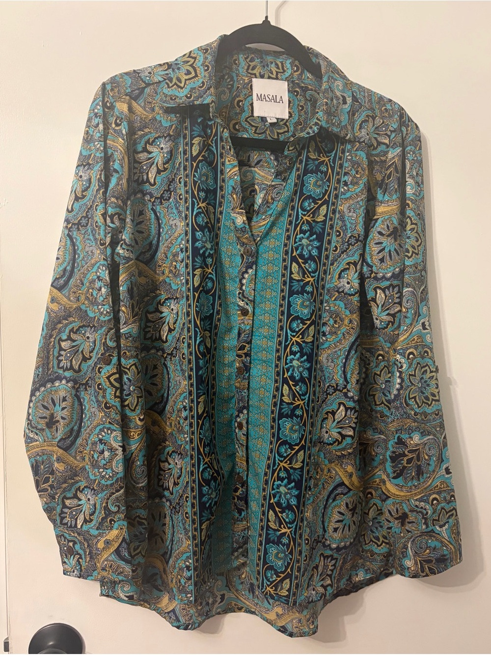 Masala Women’s Teal Paisley Button-Up Shirt